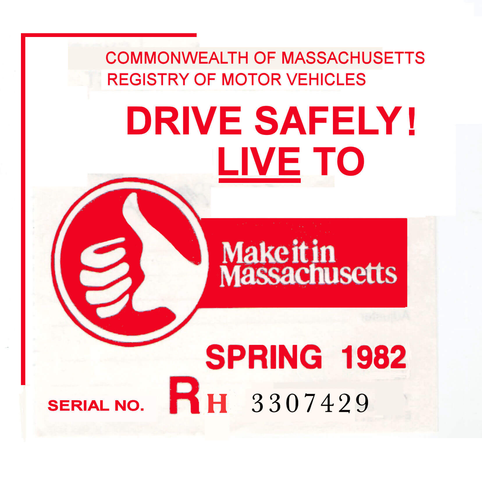 1982 Massachusetts ORIGINAL Spring Iinspection Sticker